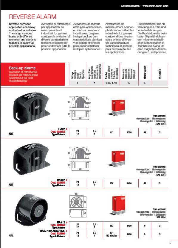 AVVISATORI ACUSTICI MEZZI STRADALI PESANTI E INDUSTRIALI PAG 9